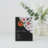 Carte De Visite ROUGE RUBIS DAMASK MONOGRAMME 2 ,fuchsia (Debout devant)