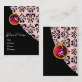 Carte De Visite ROUGE RUBIS DAMASSÉ MONOGRAMME rose fuchsia (Devant / Derrière)