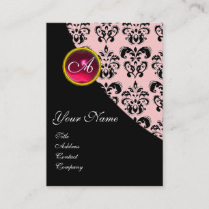 Carte De Visite ROUGE RUBIS DAMASSÉ MONOGRAMME rose fuchsia