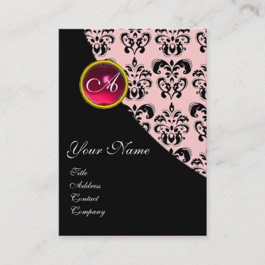Carte De Visite ROUGE RUBIS DAMASSÉ MONOGRAMME rose fuchsia (Devant)