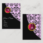 Carte De Visite ROUGE RUBIS DAMASSÉ MONOGRAMME rose fuchsia (Devant / Derrière)