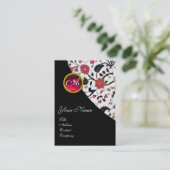 Carte De Visite ROUGE RUBY DAMASK MONOGRAMME 2, fuchsia (Debout devant)