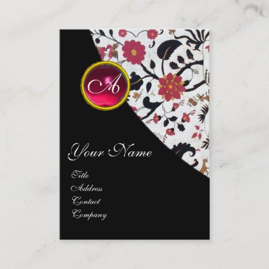 Carte De Visite ROUGE RUBY DAMASK MONOGRAMME 2, fuchsia (Devant)