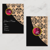 Carte De Visite ROUGE RUBY DAMASK MONOGRAS fuchsia rose (Devant / Derrière)