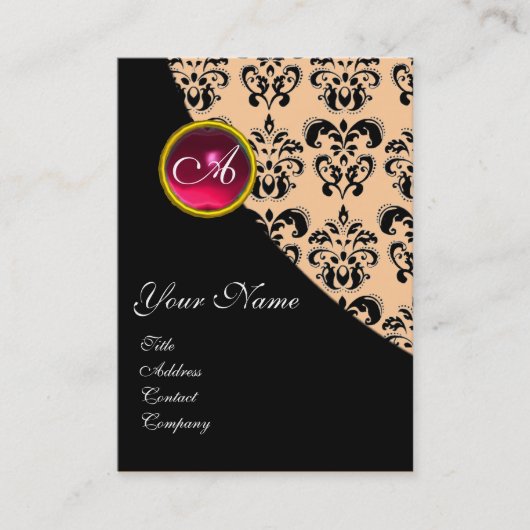 Carte De Visite ROUGE RUBY DAMASK MONOGRAS fuchsia rose (Devant)
