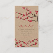 Carte De Visite Rouge Sakura Oriental Chic Zen Cerise Fleurs Kraft (Devant)