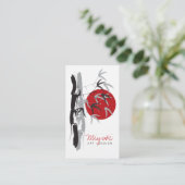 Carte De Visite Rouge Sunrise Oriental Bambou Feuille Moderne Asia (Debout devant)