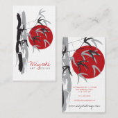 Carte De Visite Rouge Sunrise Oriental Bambou Feuille Moderne Asia (Devant / Derrière)