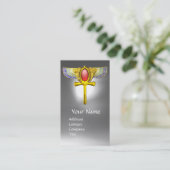 CARTE DE VISITE ROUGE TALISMAN EGYPTIAN WINGG ANKH ET CORNUCOPIE (Debout devant)