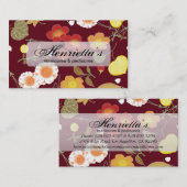 Carte De Visite Rouge Vert orange fin Floral japonais (Devant / Derrière)