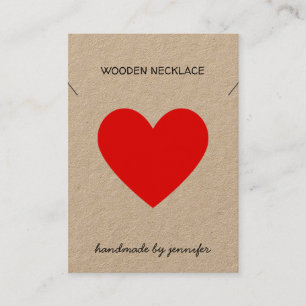 Carte De Visite Rouge vif J'aime le coeur de collier artisanal