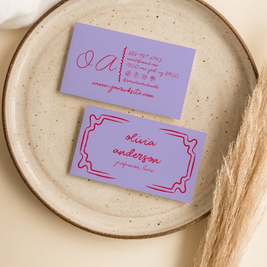Carte De Visite Rouge violet rétro manuscrit unique fille