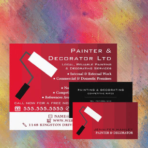 Carte De Visite Rouges Ombre & Paint Roller, Peintre & Décorateur