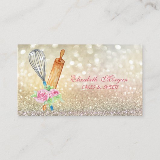 Carte De Visite Rouleau à pâtisserie et fouet Bokeh élégant Boulan (Devant)