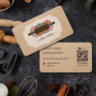 Carte De Visite Rouleau à pâtisserie floral rétro en papier kraft
