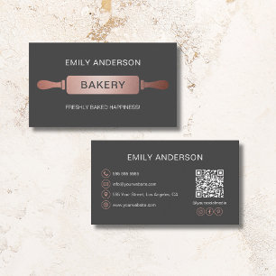 Carte De Visite Rouleau à pâtisserie gris or rose Code QR de boula