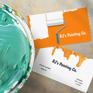 Carte De Visite Rouleau à peinture orange professionnel peintre bl