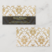Carte De Visite Rouleau d'or mariage damassé planner (Devant / Derrière)