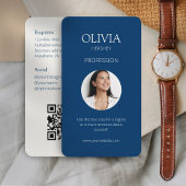 Carte De Visite Royal Blue & Creamy Ivory Photo Social QR Code