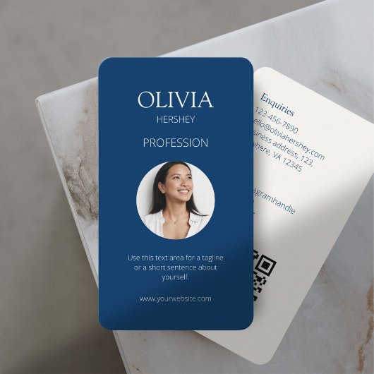 Carte De Visite Royal Blue & Creamy Ivory Photo Social QR Code