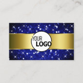 Carte De Visite Royal Blue Parties scintillant Stars Gold et Logo (Devant)