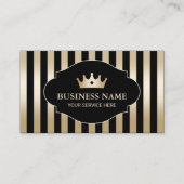 Carte De Visite Royal Crown Modern Gold Stripes Luxe Noir (Devant)