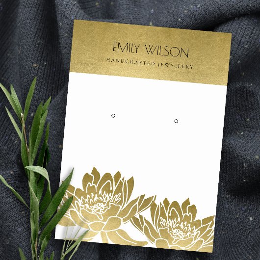 CARTE DE VISITE ROYAL FAUX OR LOTUS FLOWER EARRING AFFICHAGE