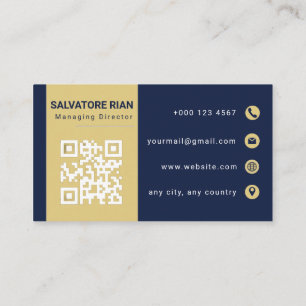 Carte de visite royale luxe bleu marine et or