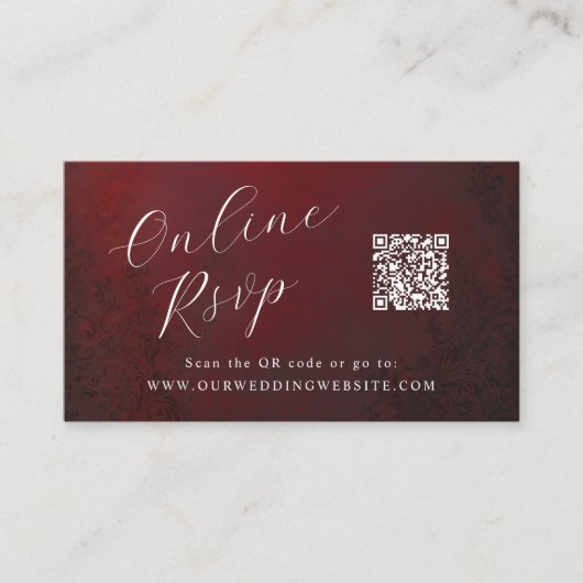 Carte De Visite RSVP en ligne QR Code mariage de théâtre ornementa (Devant)