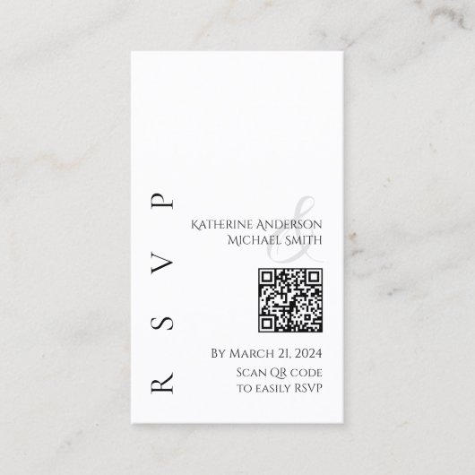 Carte De Visite RSVP moderne noir et blanc avec code QR (Devant)