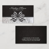 Carte De Visite Ruban blanc noir / Damask / Bokeh (Devant / Derrière)