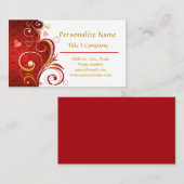 Carte De Visite Ruban d'or des Coeurs rouges romantiques (Devant / Derrière)