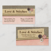 Carte De Visite Ruban et boutons rustiques pointillés sur la coutu (Devant / Derrière)