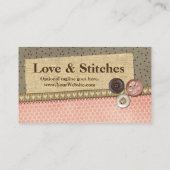 Carte De Visite Ruban et boutons rustiques pointillés sur la coutu (Dos)