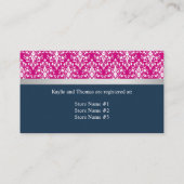 Carte De Visite Ruban Faux Argent Damassé Bleu Nuit Fuchsia Insert (Dos)