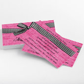 Carte De Visite Ruban noir et blanc en gras sur rose chaud