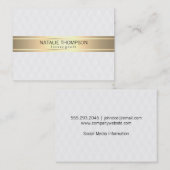 Carte De Visite Ruban Or Blanc Motif Diamant (Devant / Derrière)