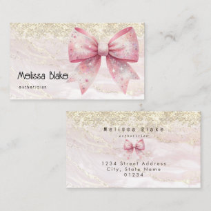 Carte De Visite ruban rose sur paillettes en or faux