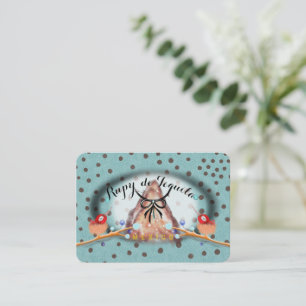 Carte De Visite ruban turquoise oiseaux nid pois