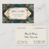 Carte De Visite Rubans Art déco vert et or et Feuilles (Devant / Derrière)