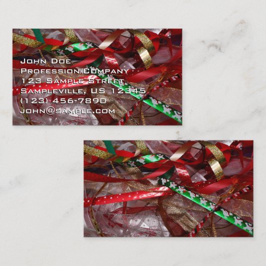 Carte De Visite Rubans de Noël Rouge Vert et Or Vacances (Devant / Derrière)