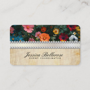 Carte De Visite Rubans de perles Fleurs élégantes Vintage