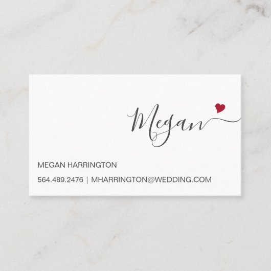 Carte De Visite Ruby Heart Simple Élégante Typographie Personnalis (Devant)