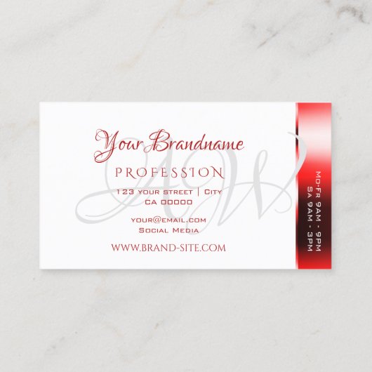 Carte De Visite Ruby Red Shimmer Effets Monogramme Heures d'ouvert (Dos)