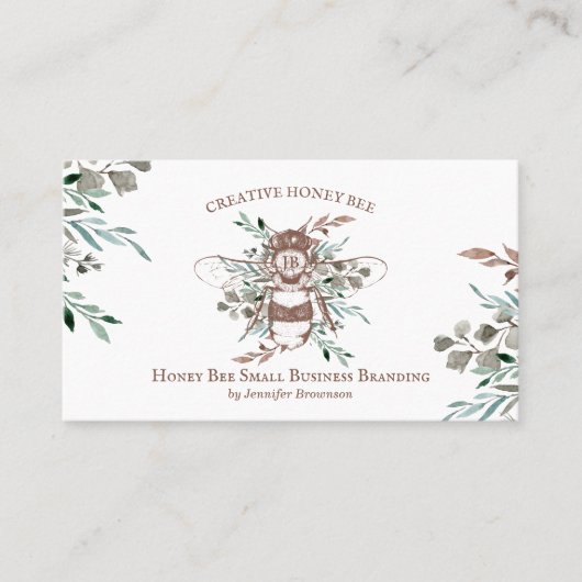 Carte De Visite Rucher Abeille Créative Floral Rustique (Devant)
