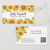 Carte De Visite Russe Floral Yellow Sunflower Code QR (Devant / Derrière)