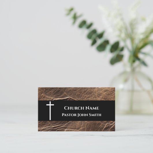Carte De Visite Rustic Aged Walnut Leather Church (Debout devant)