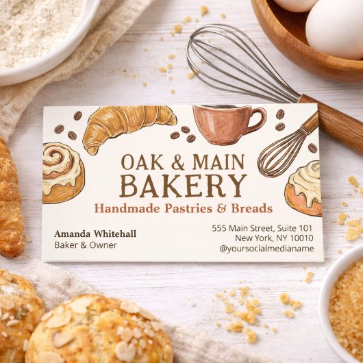 Carte De Visite Rustic Artisan Bakery Hand-Drawn Pastries & Breads