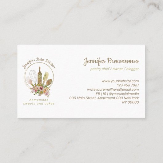 Carte De Visite Rustic Bakery Logo Keto Vegan Chef (Dos)