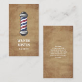 Carte De Visite Rustic Barber Pole Barbershop  (Devant / Derrière)